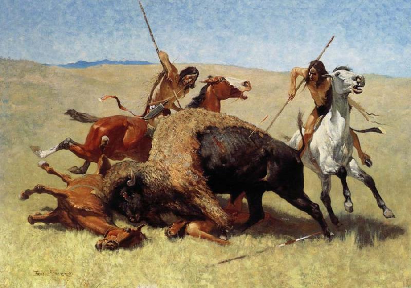 Frederic Remington The Buffalo Hunt Norge oil painting art